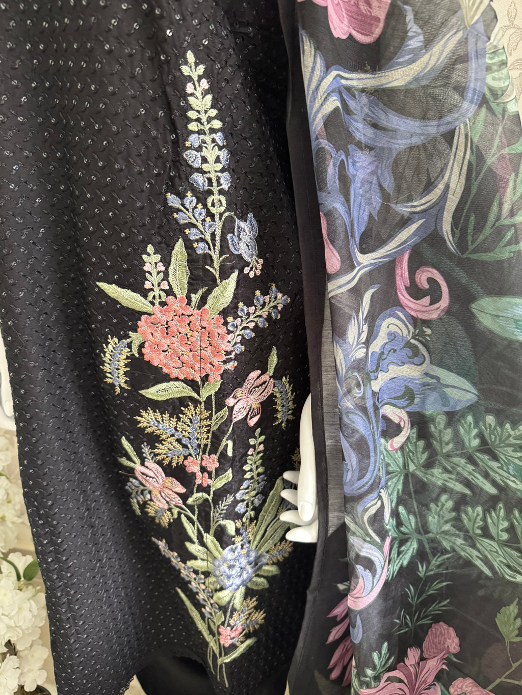 M Prints inspired Embroidered 3-Piece Suit | Pakistani Designer Dress