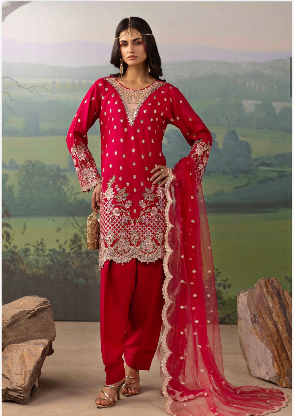 ETHNIC LUX- 3 piece Embroidered viscose Suit