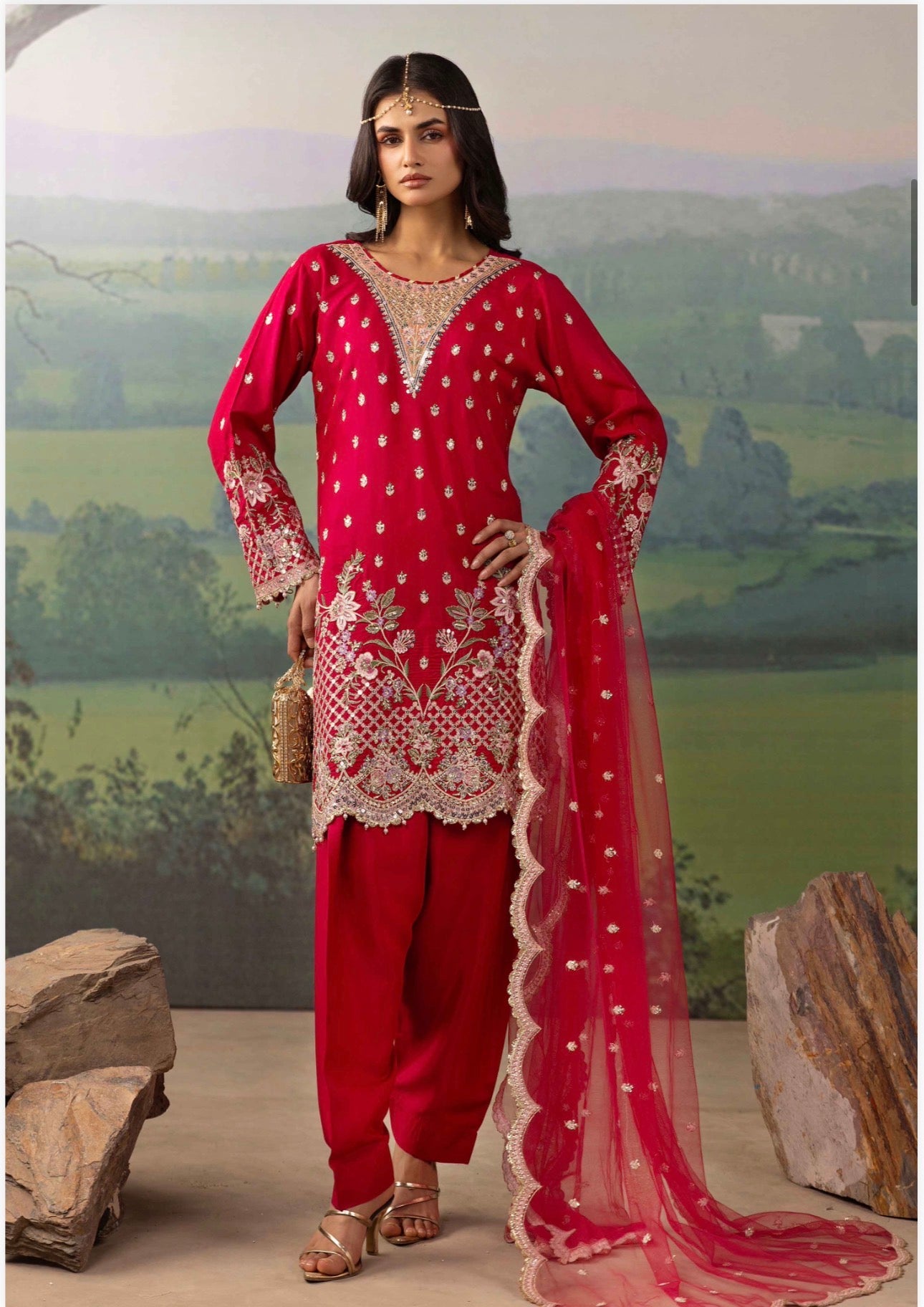 ETHNIC LUX- 3 piece Embroidered viscose Suit