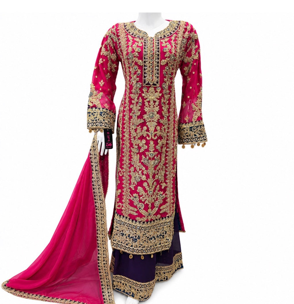 AYLAA- 3 piece heavy Embroidered Chiffon Suit