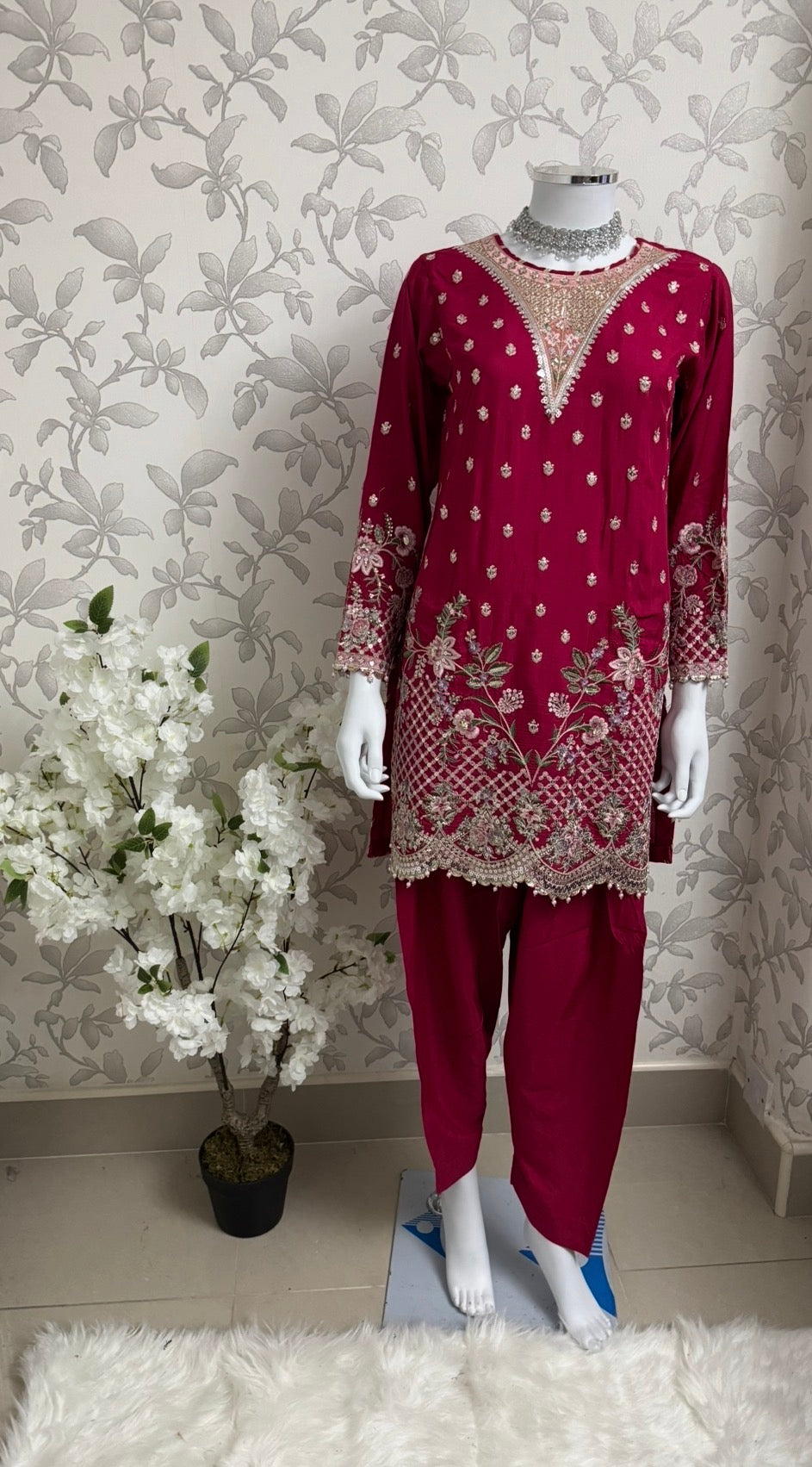 ETHNIC LUX- 3 piece Embroidered viscose Suit