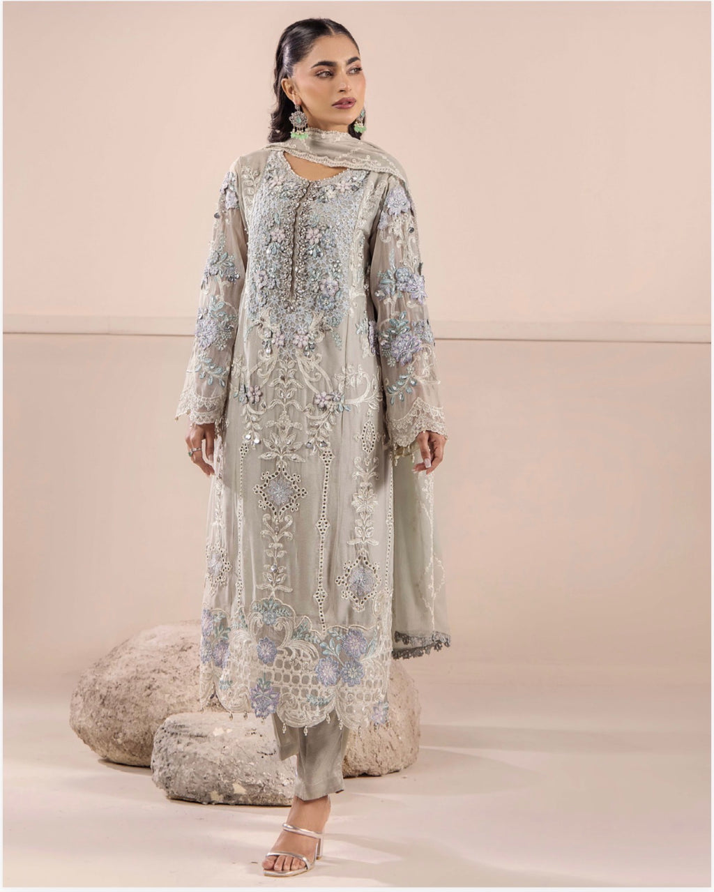 THREADS-3 piece Embroidered Chiffon Suit