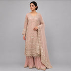 SERENE Blush Pink- 3 piece Embroidered soft organza Sharara Suit