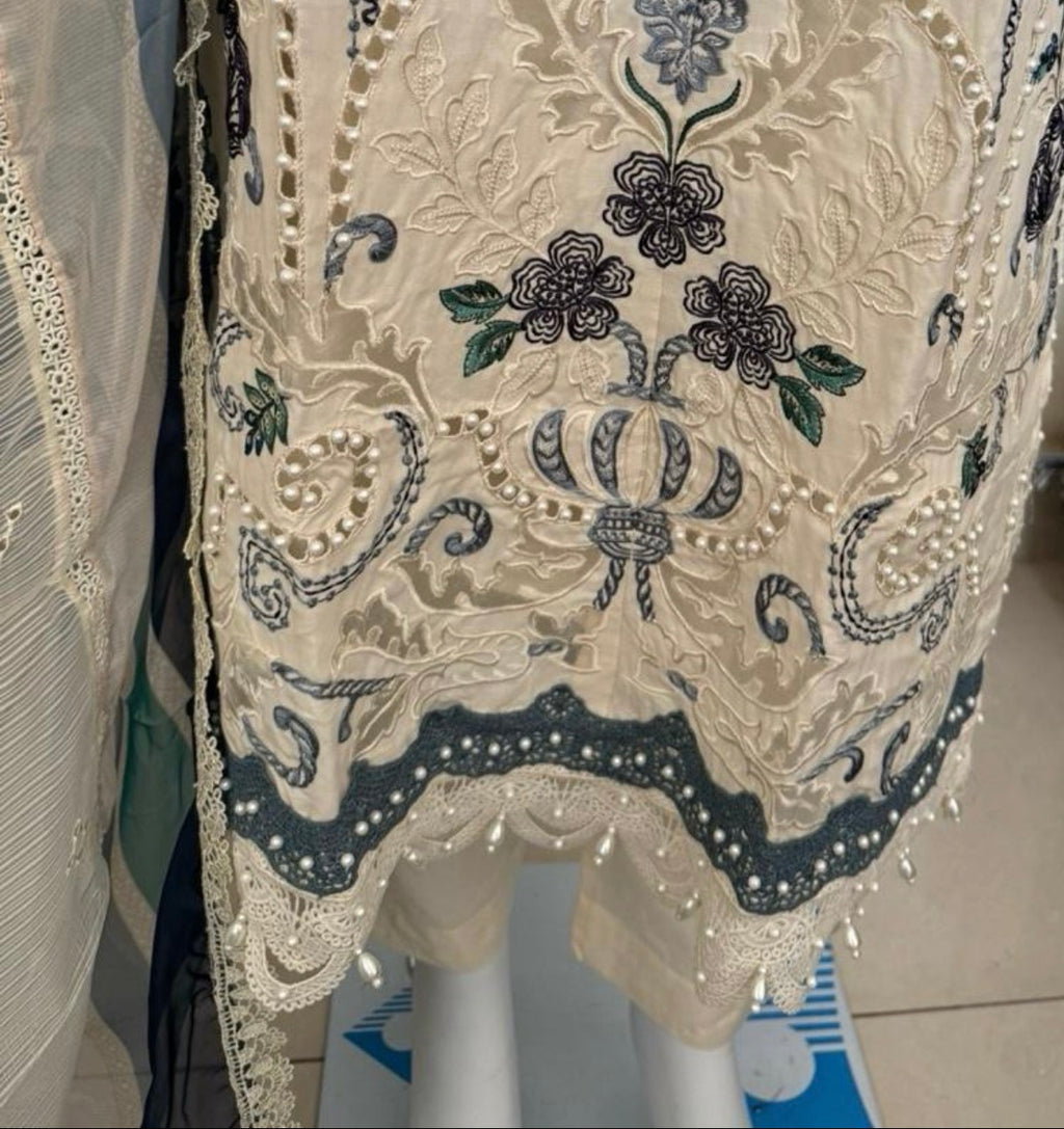 Azure Bloom- 3 piece Luxury Embroidered Suit