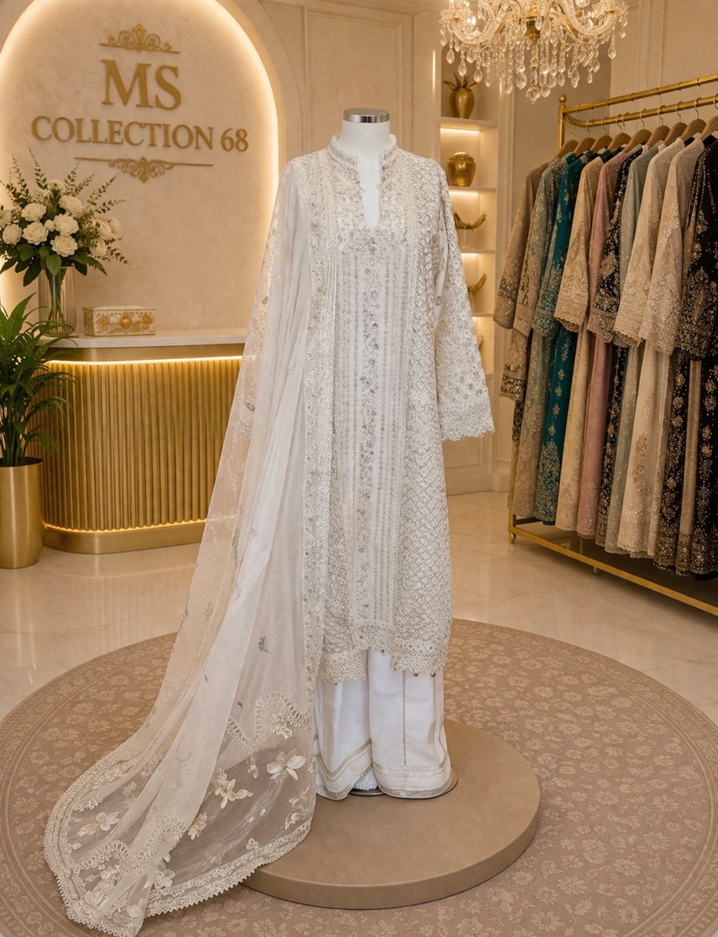 CHANDNI- 3 pieces Embroidered soft organza sharara Suit with embroidered chiffon Duppatta