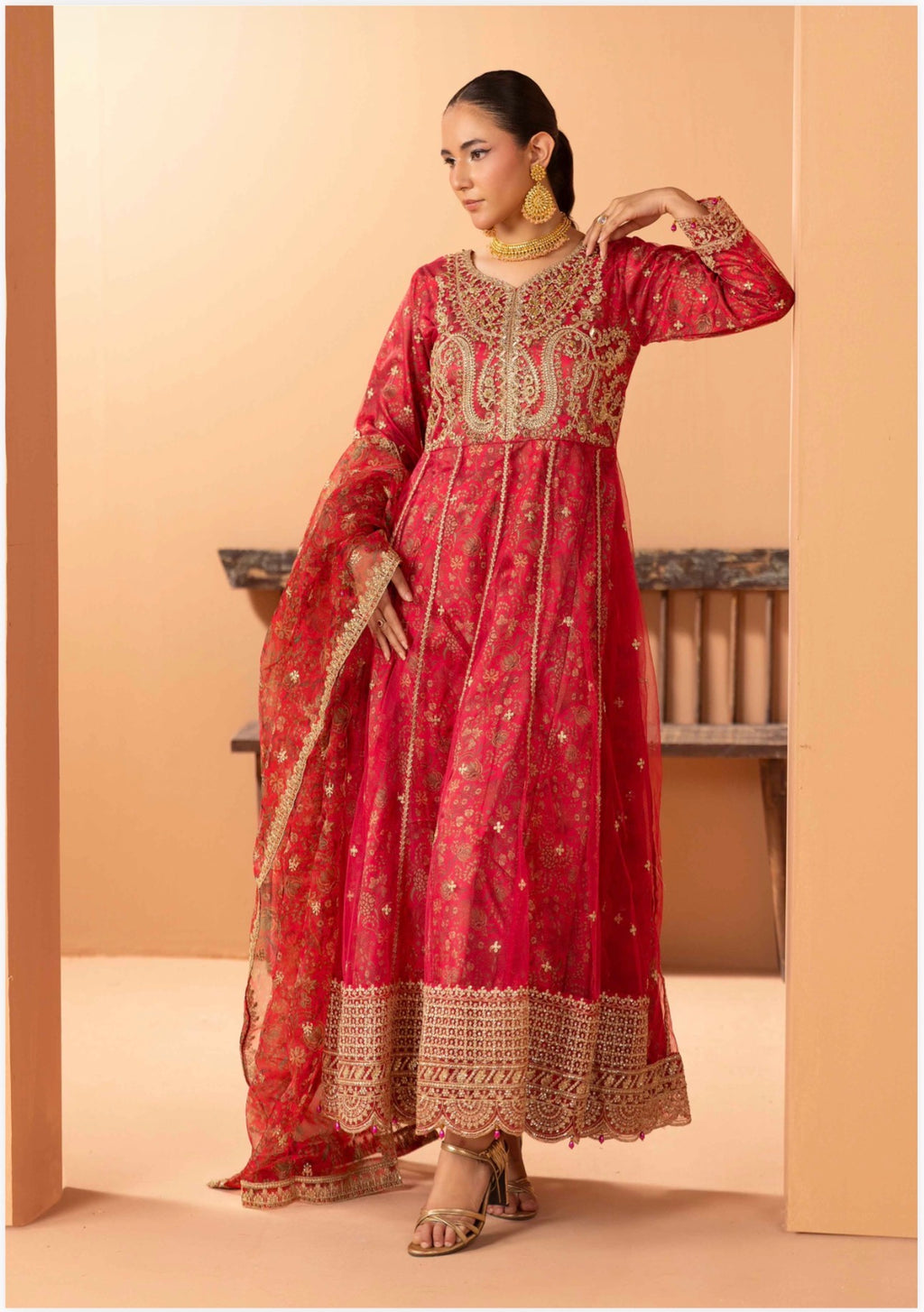 ANARKALI- 3 piece Embroidered suit