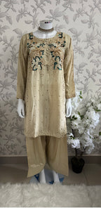 SILKY CHARM- 3 piece sequins Embroidered Silk Suit
