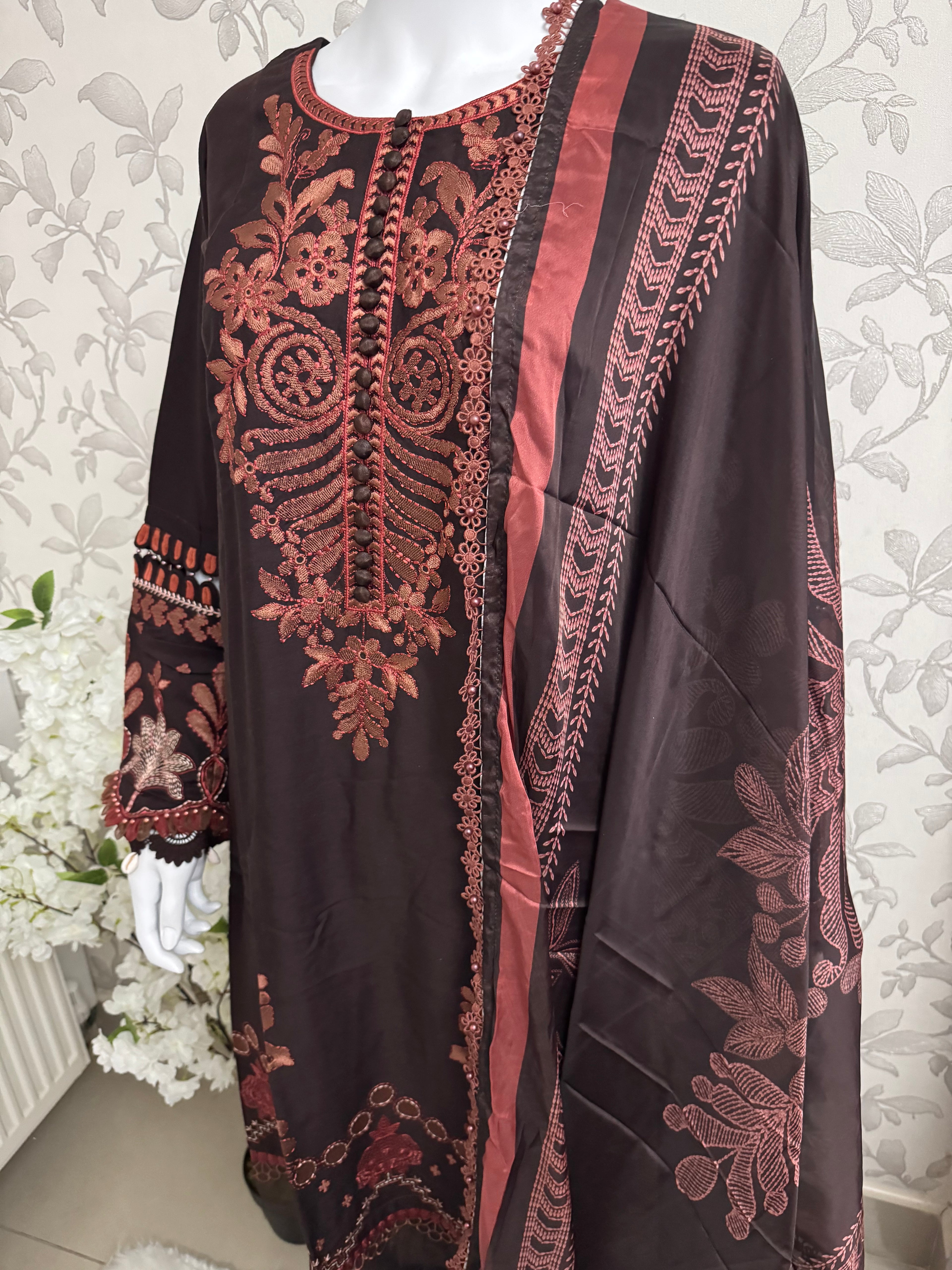 M Prints 4A inspired Embroidered 3-Piece Suit | Pakistani Designer Dress