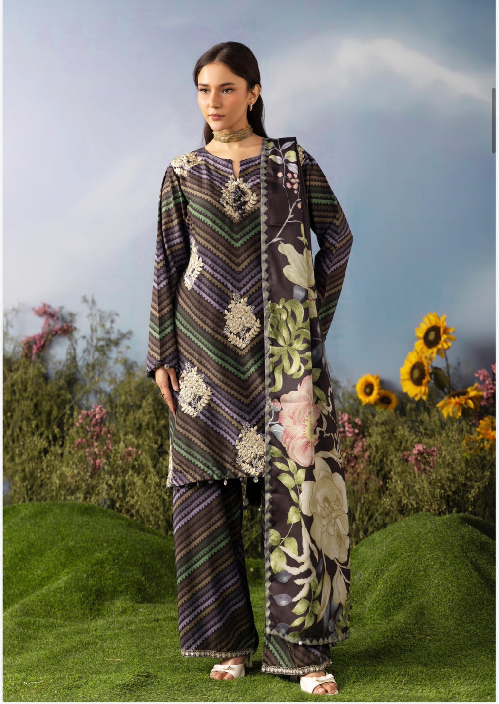 M PRINTS by simrans-3 Piece Embroidered Suit
