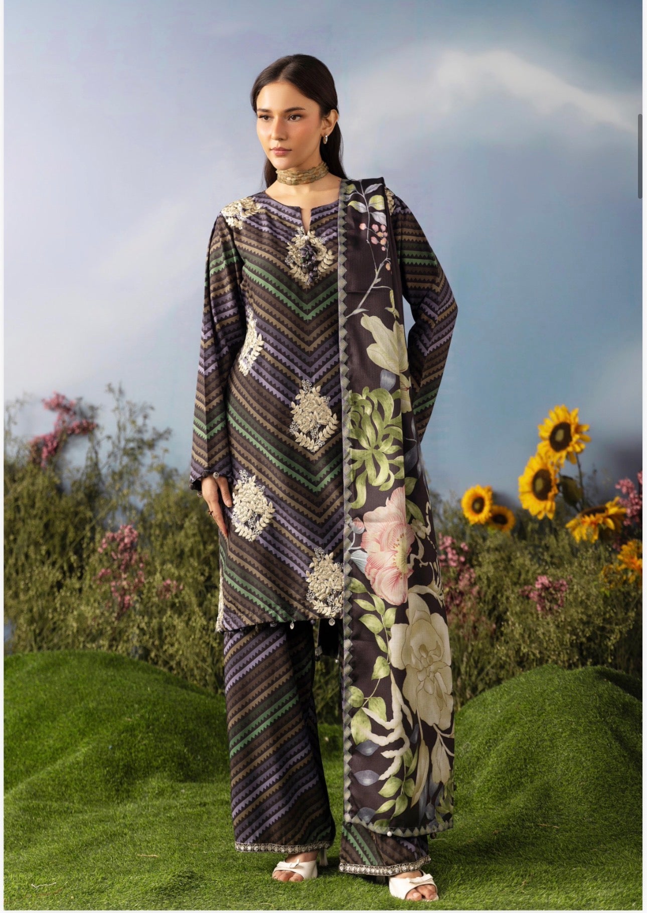 M PRINTS by simrans-3 Piece Embroidered Suit