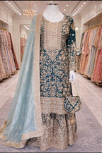 MAAYA - 3 piece Heavy Embroidered Chiffon Gharara suit