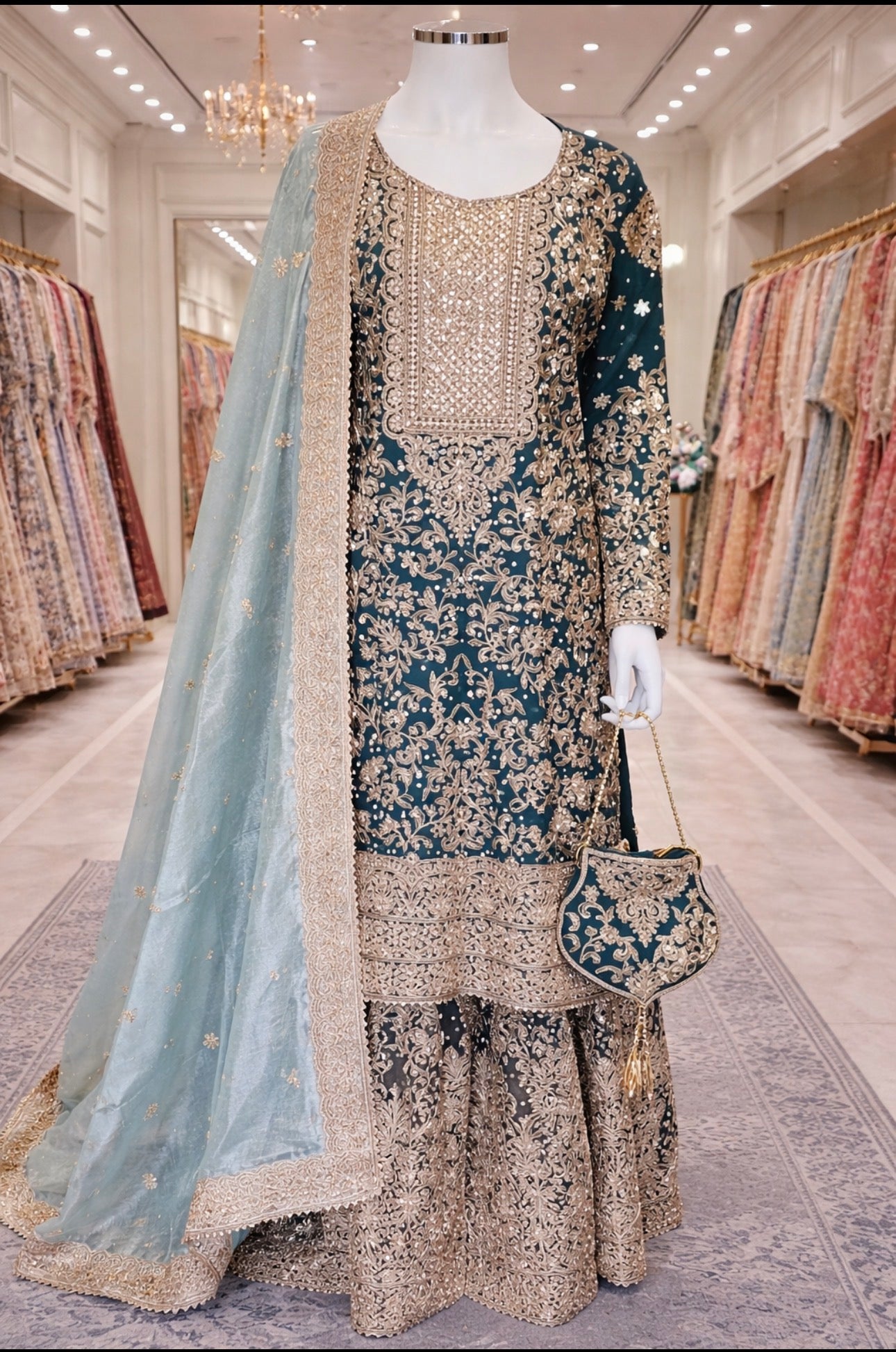 MAAYA - 3 piece Heavy Embroidered Chiffon Gharara suit