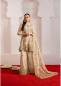ALANI Champagne Beige- 3 piece Embroidered chiffon Peplum Suit