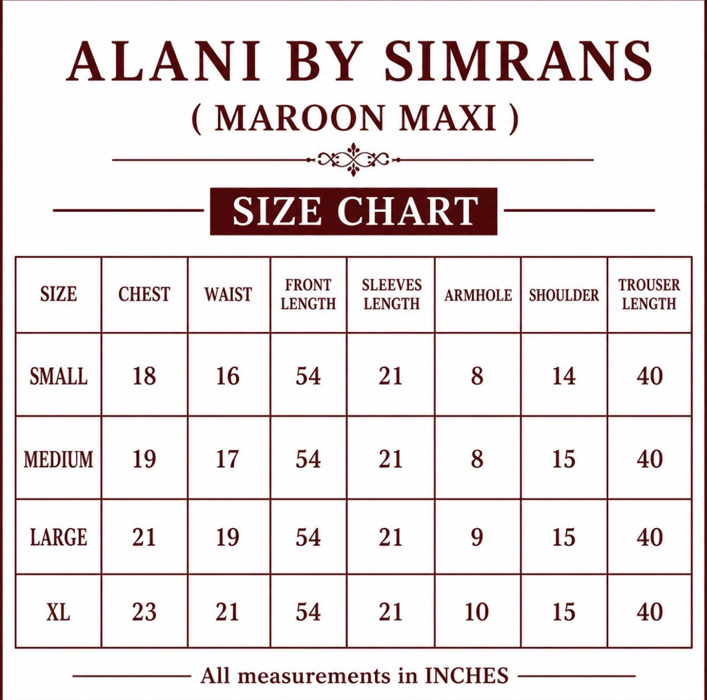 ALANI Royal Maroon- 3 pieces heavy embroidered chiffon Maxi Dress