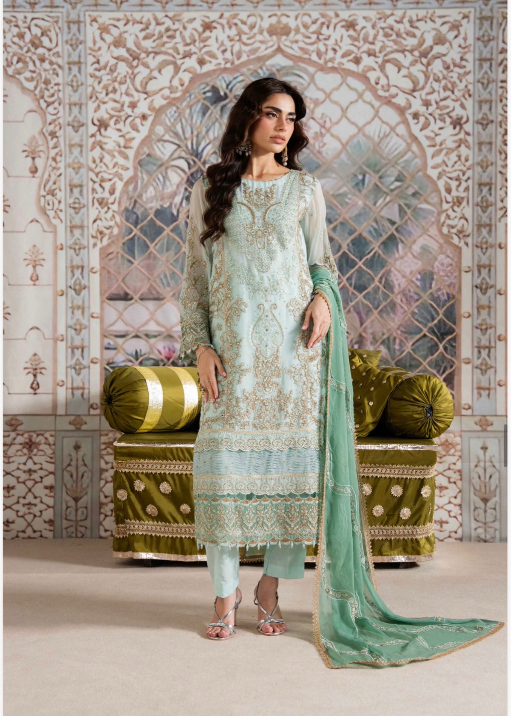 ALANI Mint Green- 3 pieces Embroidered chiffon Suit