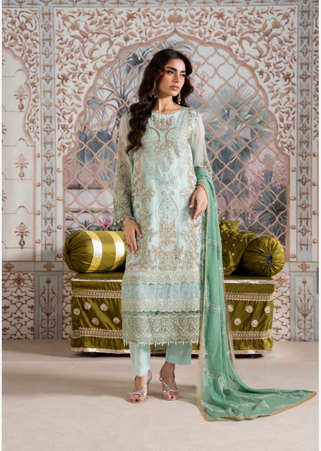 ALANI Mint Green- 3 pieces Embroidered chiffon Suit