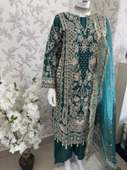 AFROZ Emerald- 3 piece Embroidered soft Organza Suit