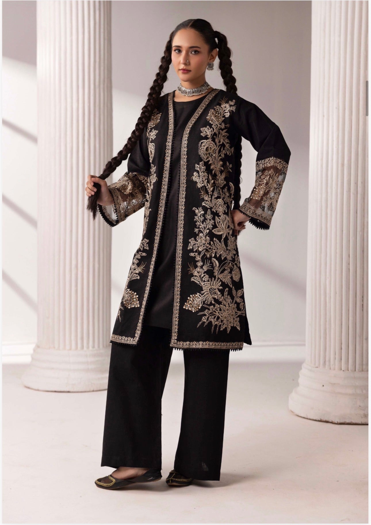 MB Lux- 4 piece Embroidered khadder Jacket Suit