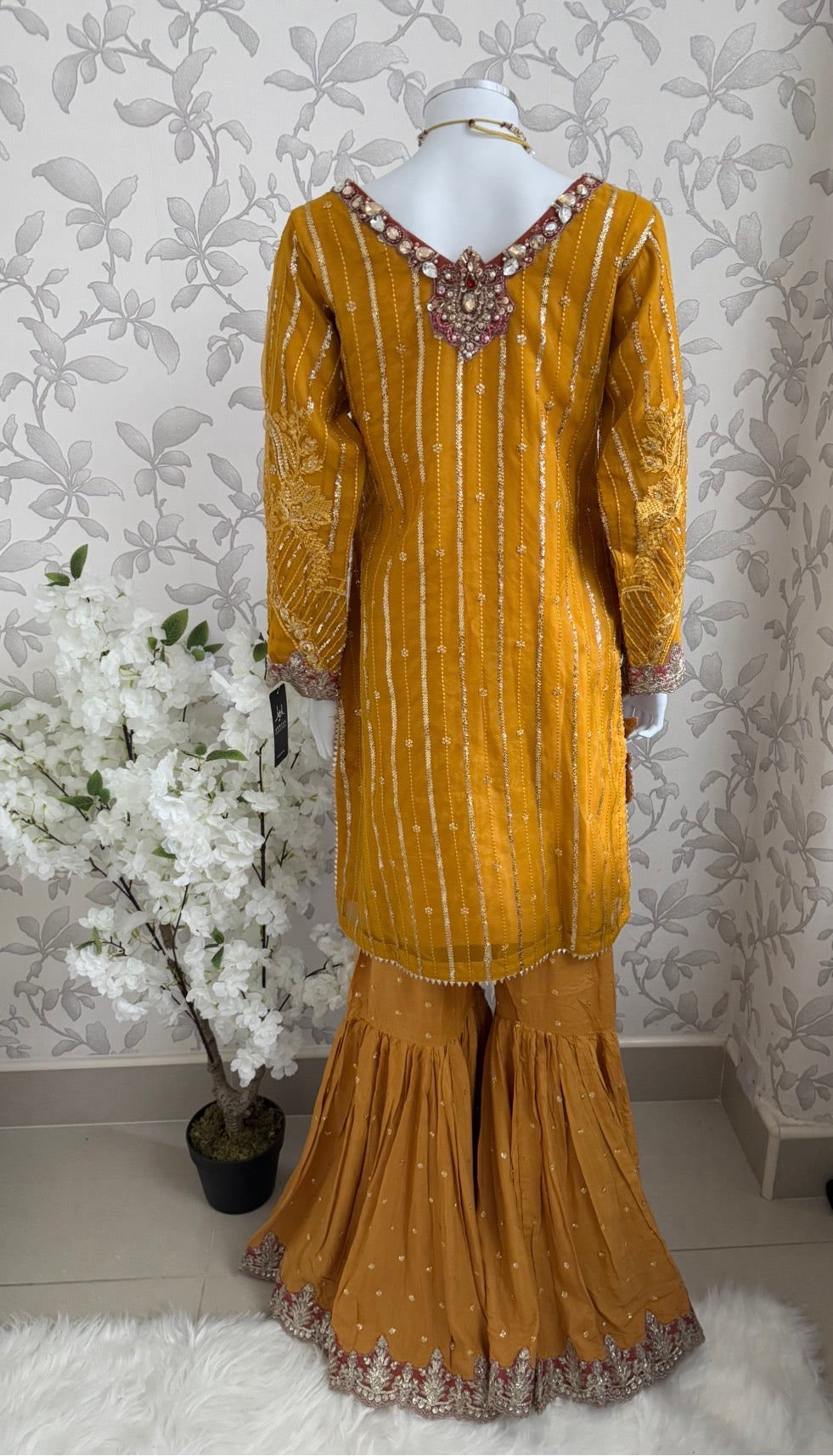 IMROZIAA- 3 piece Embroidered chiffon Gharara Suit