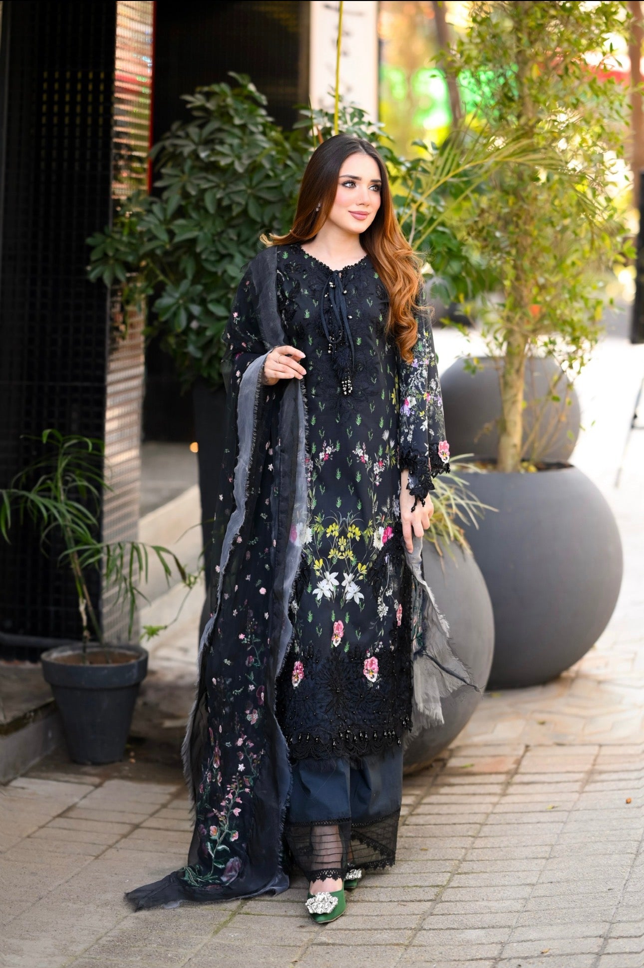 Black Floral-3 piece Embroidered Lawn Suit