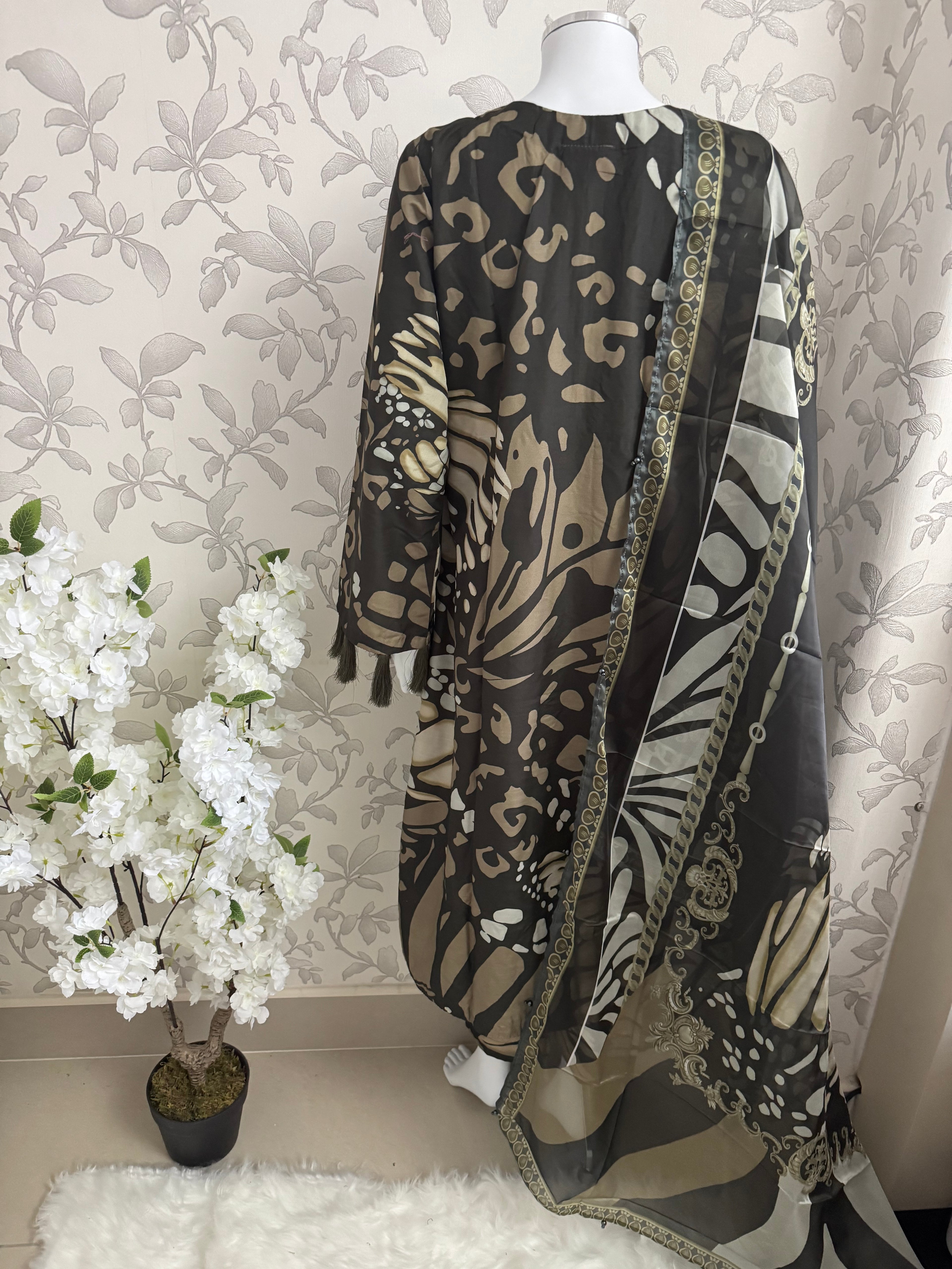 M Prints inspired Embroidered 3-Piece Suit | Pakistani Designer Dress