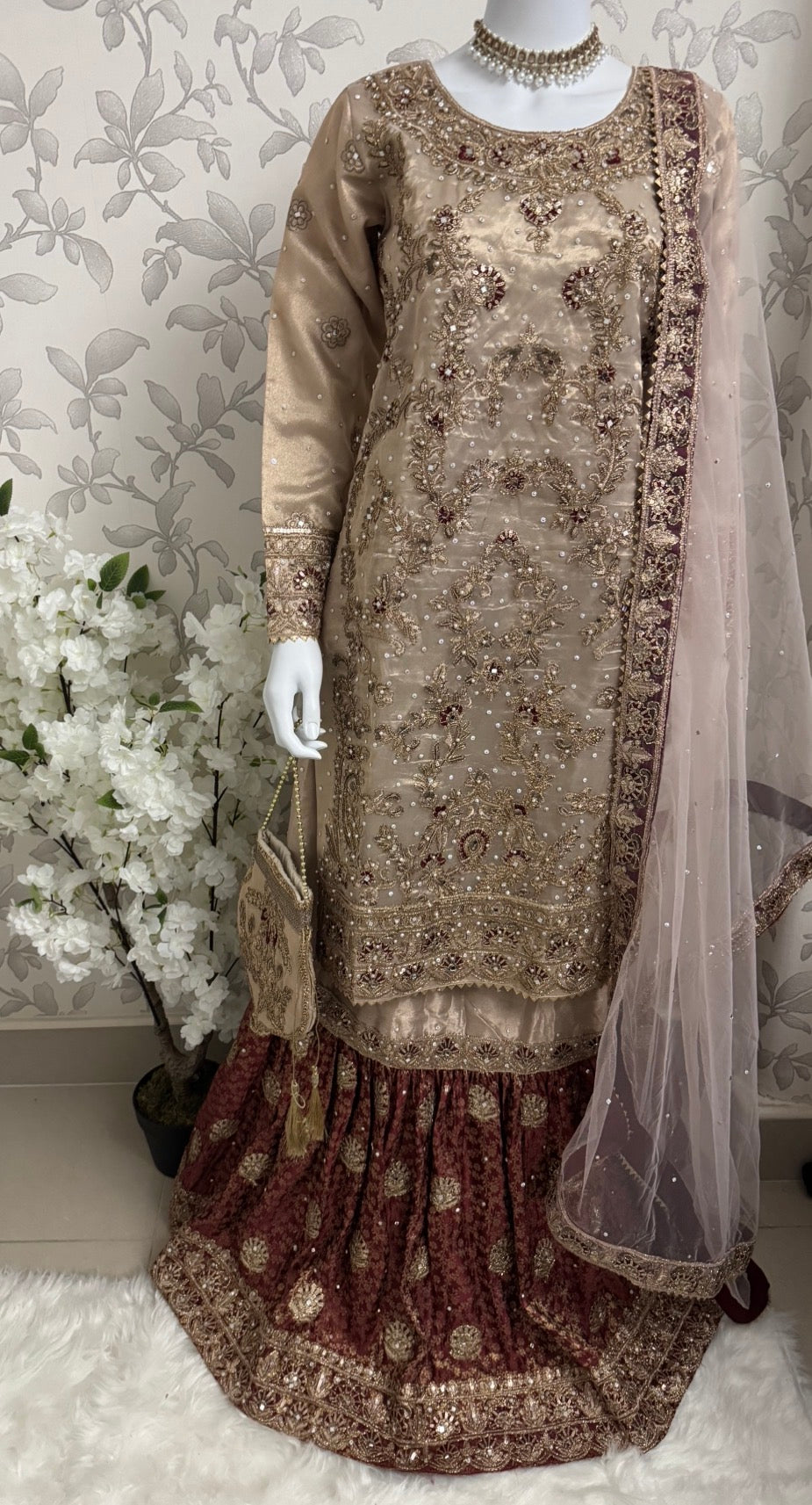 AMAIRA-3 pieces heavy Embroidered Masoori Gharara Suit