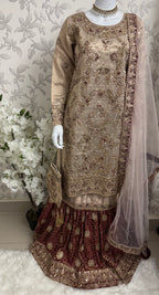 AMAIRA-3 pieces heavy Embroidered Masoori Gharara Suit
