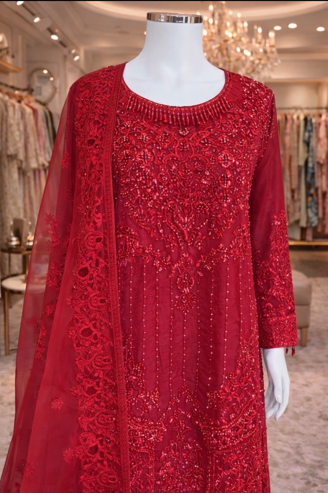 SANNA-3 pieces heavy embroidered Net suit