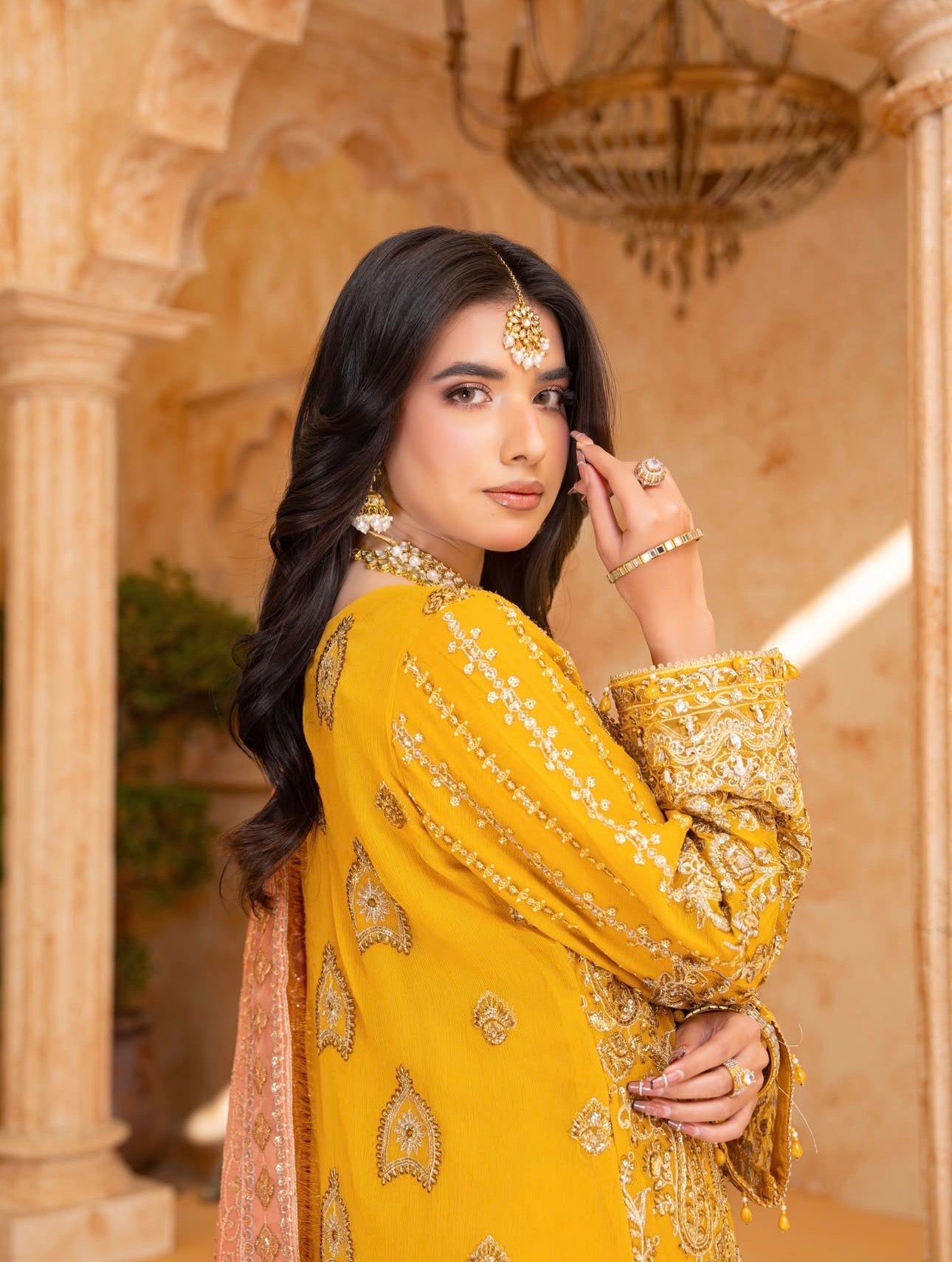 SHAMA-3 pieces heavy embroidered chiffon dress