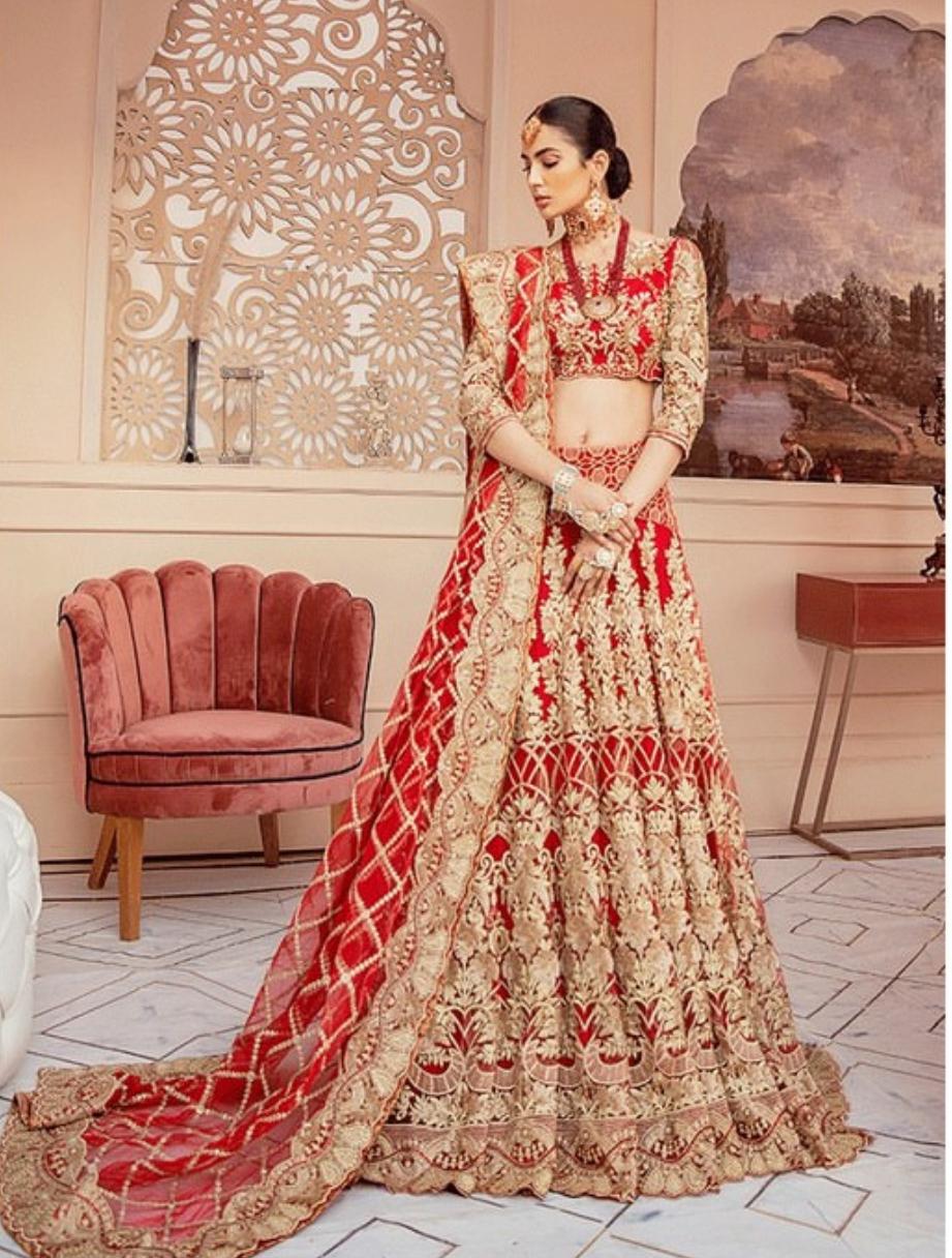 IMROZIA-3 pieces Bridal Lehenga Choli Pakistani Wedding Dress