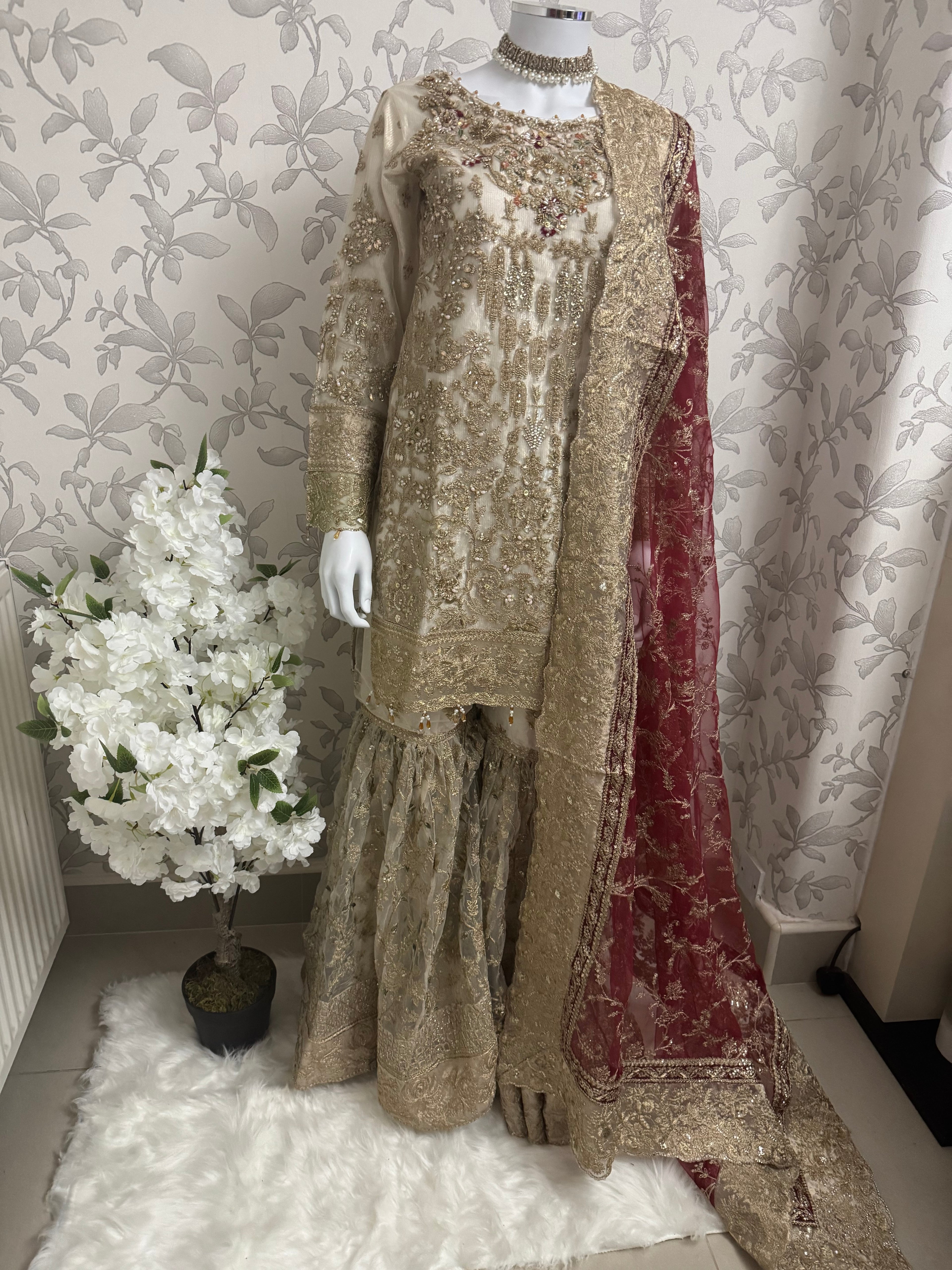 DULHAN - 3 pieces heavy Embroidered Net Pakistani wedding Gharara Suit