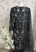 Black Floral-3 piece Embroidered Lawn Suit