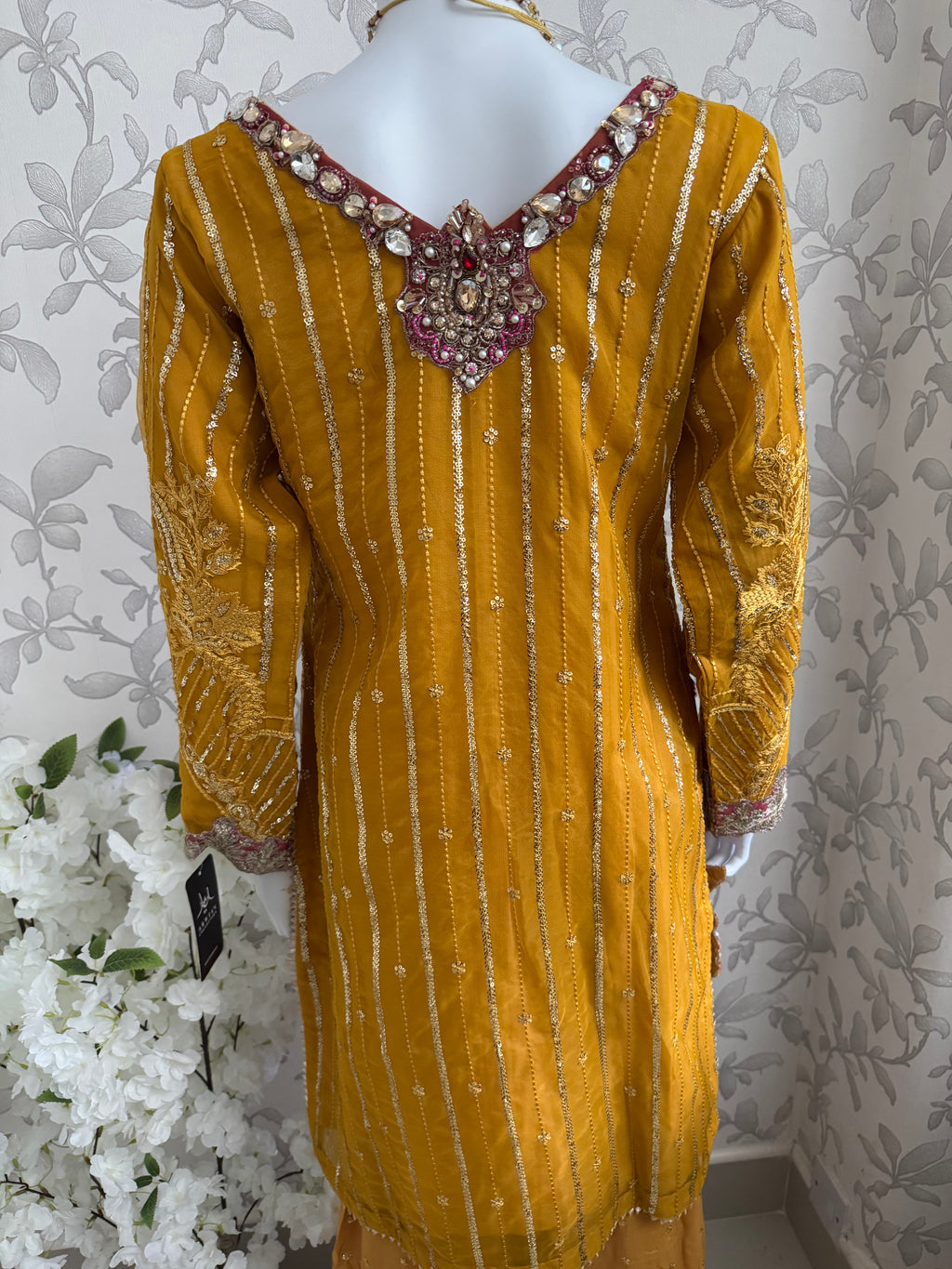 IMROZIAA- 3 piece Embroidered chiffon Gharara Suit