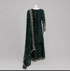 SAFFA- 3 piece Embroidered Chiffon Gharara Suit