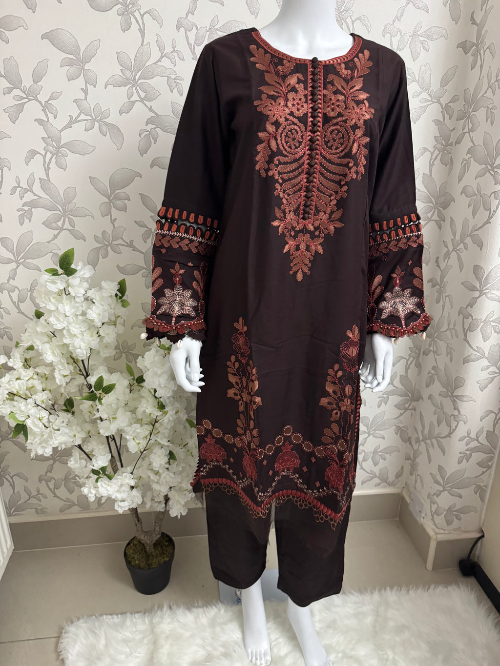 M Prints 4A inspired Embroidered 3-Piece Suit | Pakistani Designer Dress