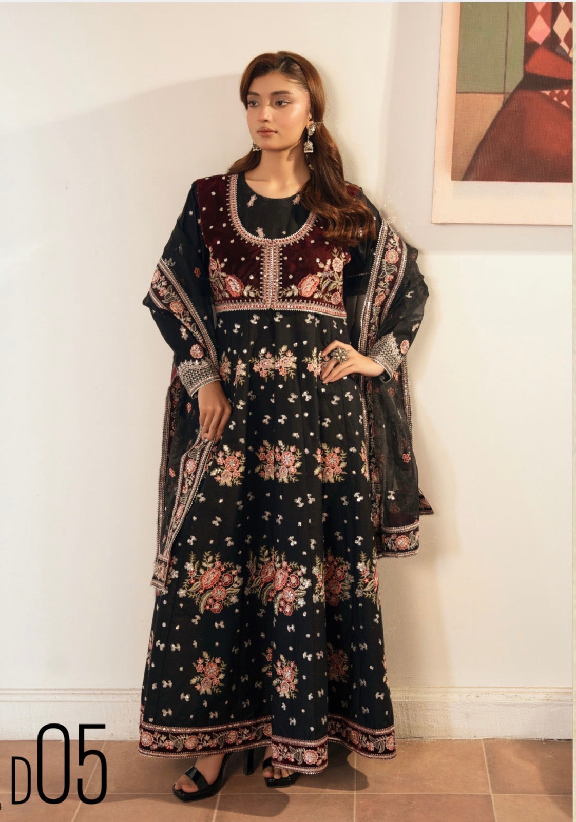 HUSN-E-EID  3 pieces Embroidered viscose Maxi dress