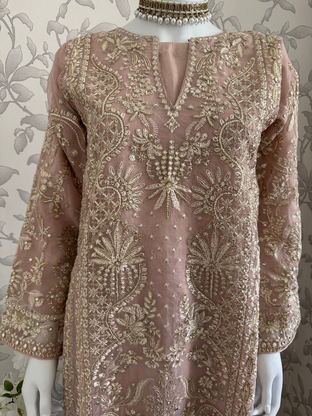 AFROZ Blush Pink- 3 piece Embroidered soft Organza suit