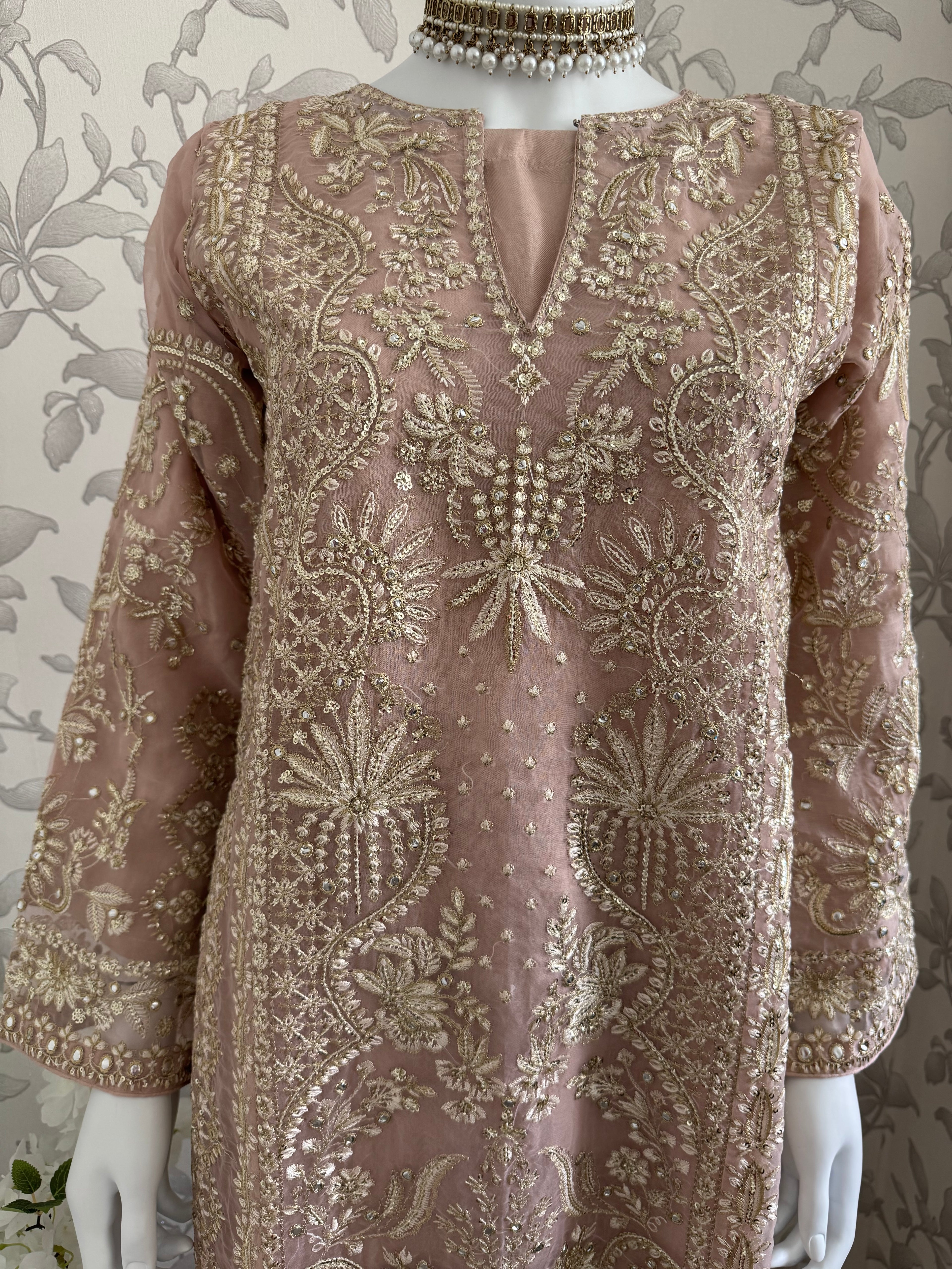 AFROZ Blush Pink- 3 piece Embroidered soft Organza suit