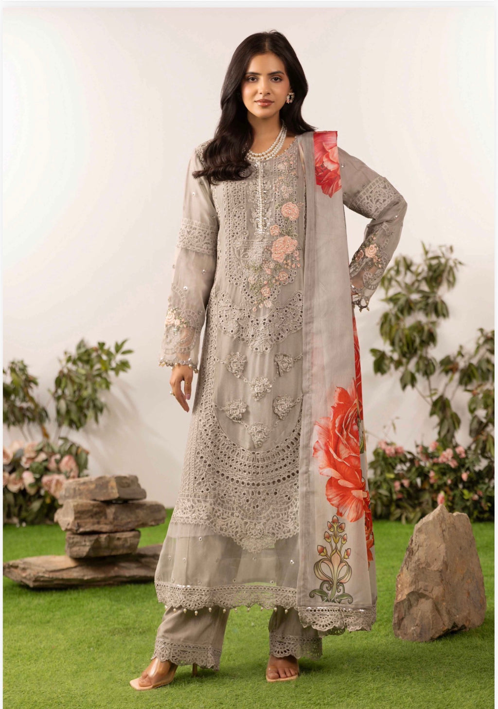ELYSIA - 3 piece Embroidered Chiffon Suit