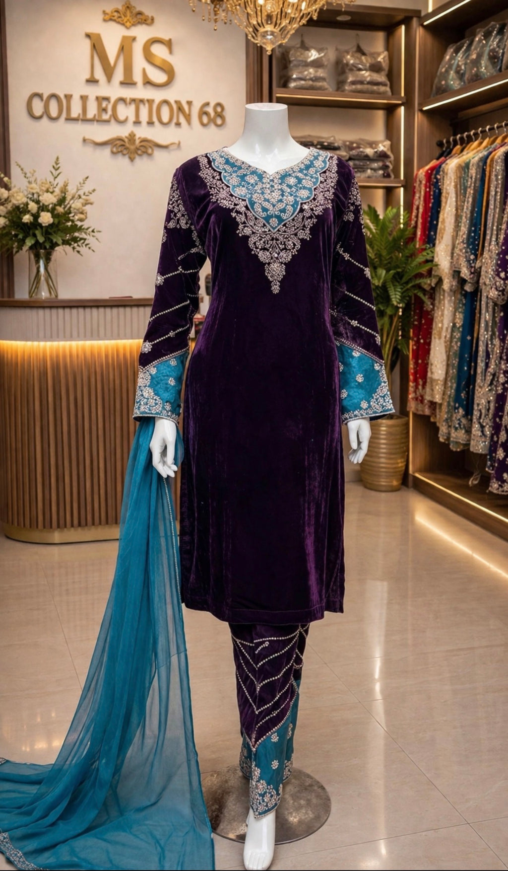 AYAA- 3 pieces Embroidered VELVET suit