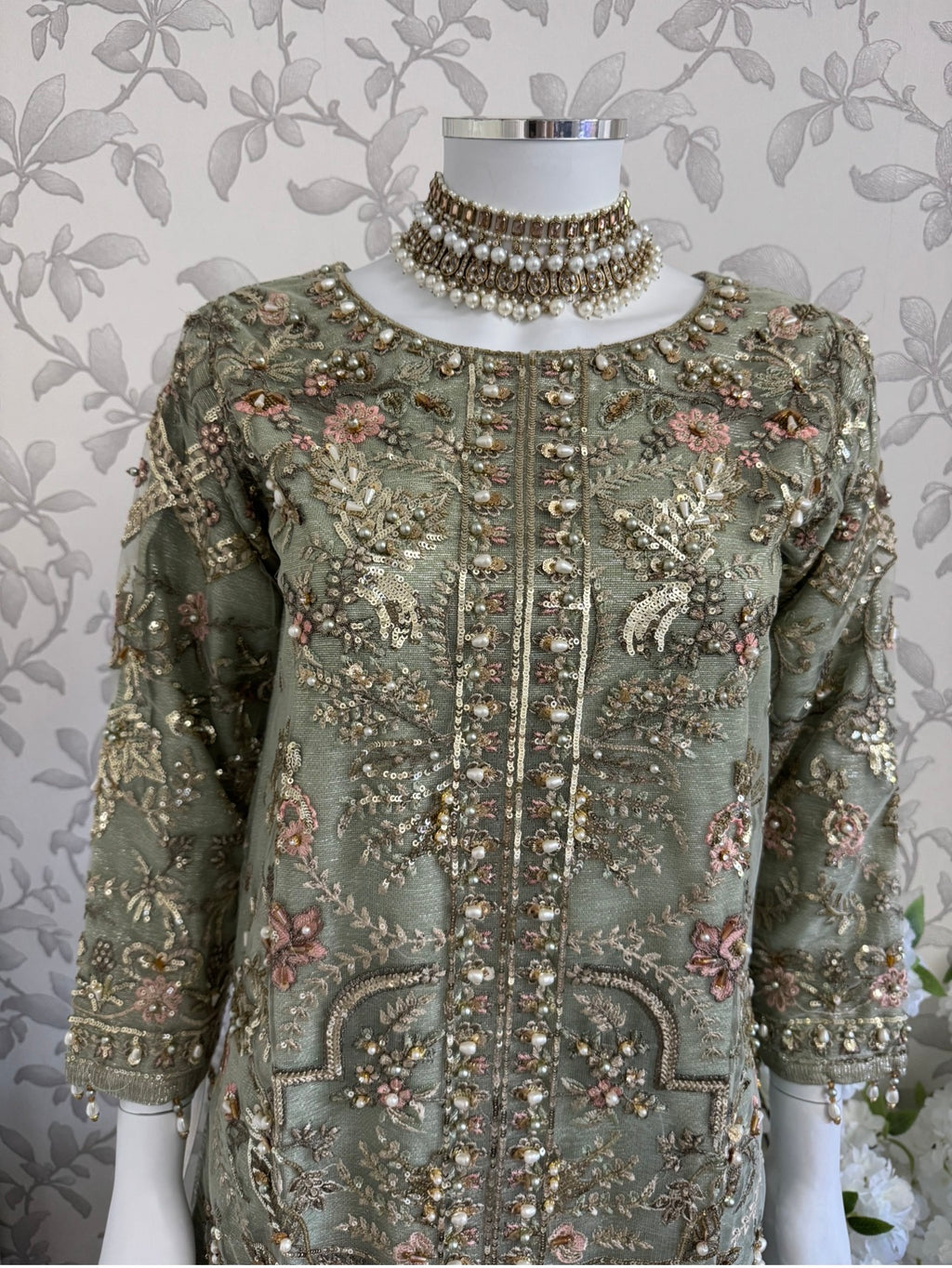 PEARLS- Luxury Hand Embellished Pakistani 3 piece sharara Suit