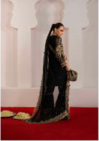 ALANI Black- 4 piece Embroidered chiffon Gharara Suit