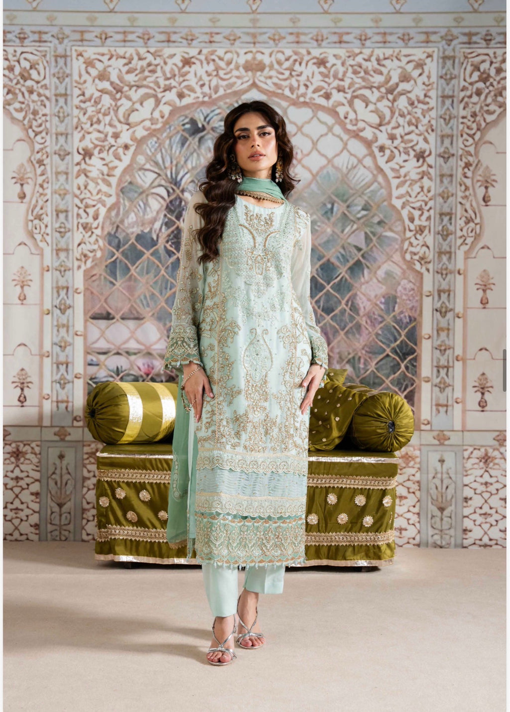 ALANI Mint Green- 3 pieces Embroidered chiffon Suit