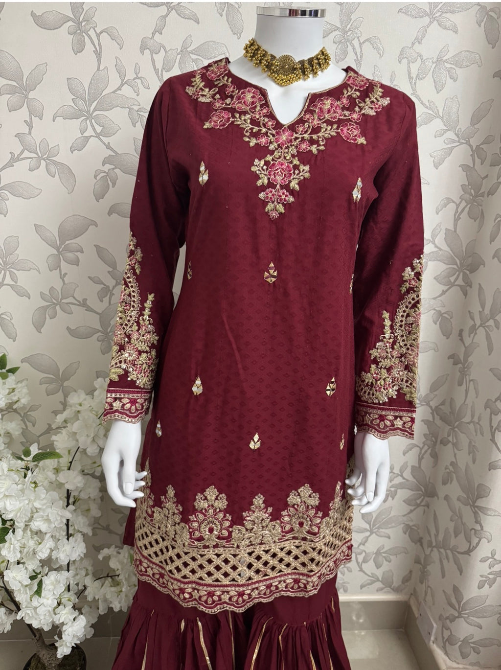 HIRA- 3 pieces Embroidered Gharara Suit