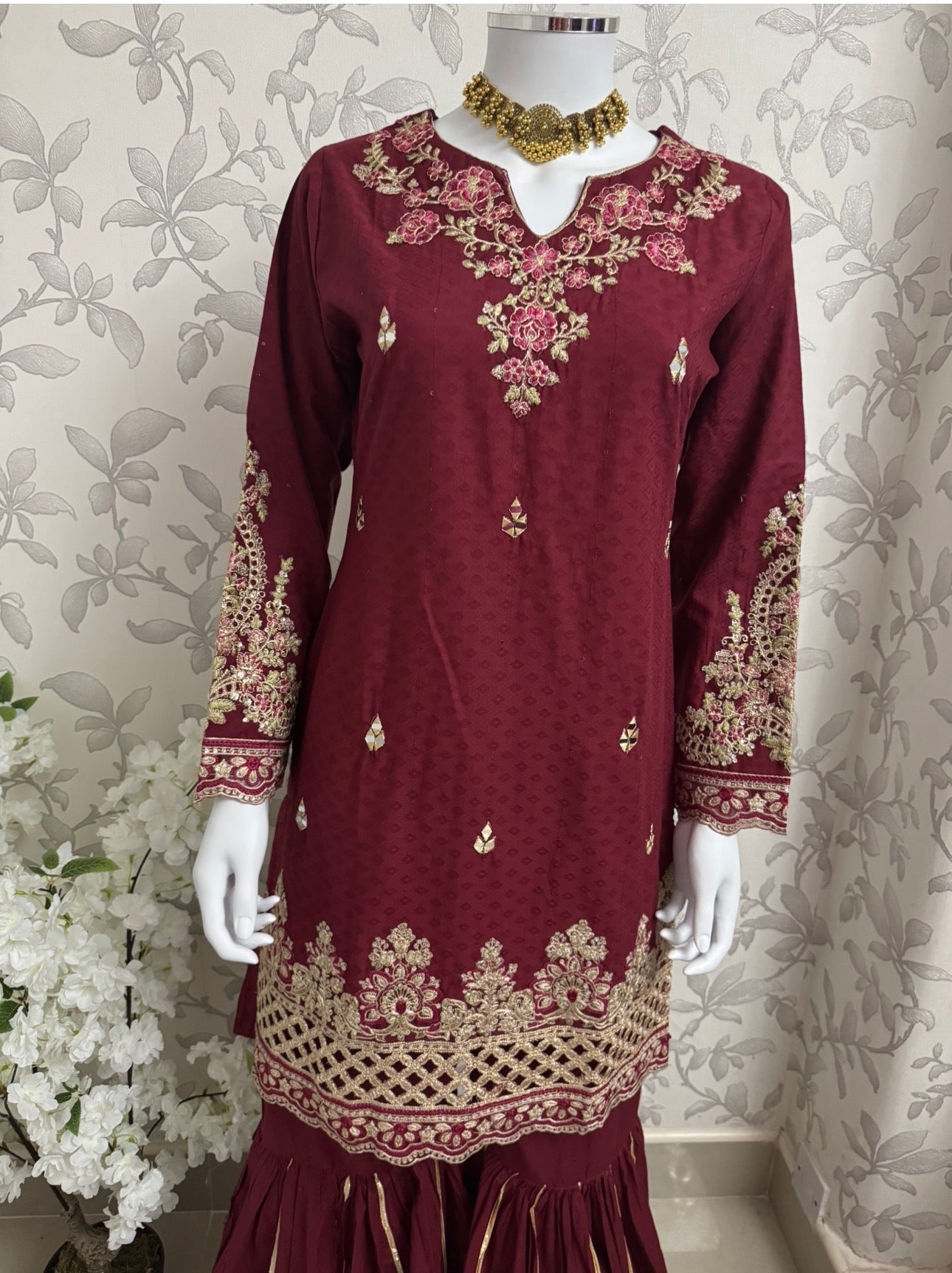 HIRA- 3 pieces Embroidered Gharara Suit