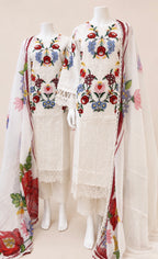 Ivory Bloom- 3 piece Luxury Embroidered Lawn Suit