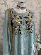 SILKY CHARM- 3 piece sequins Embroidered Silk Suit
