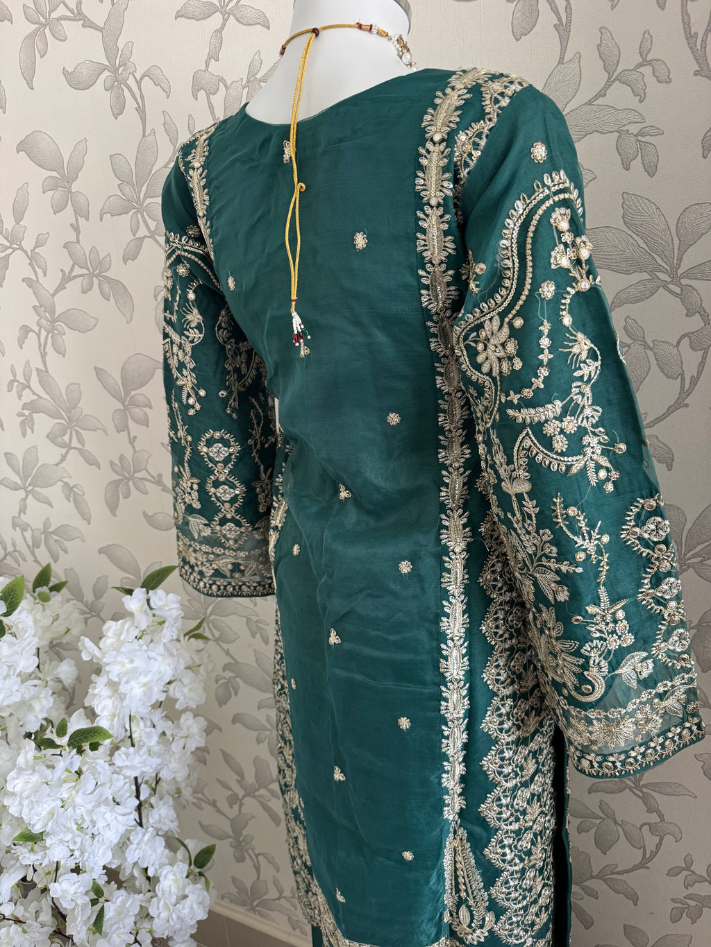 AFROZ Emerald- 3 piece Embroidered soft Organza Suit