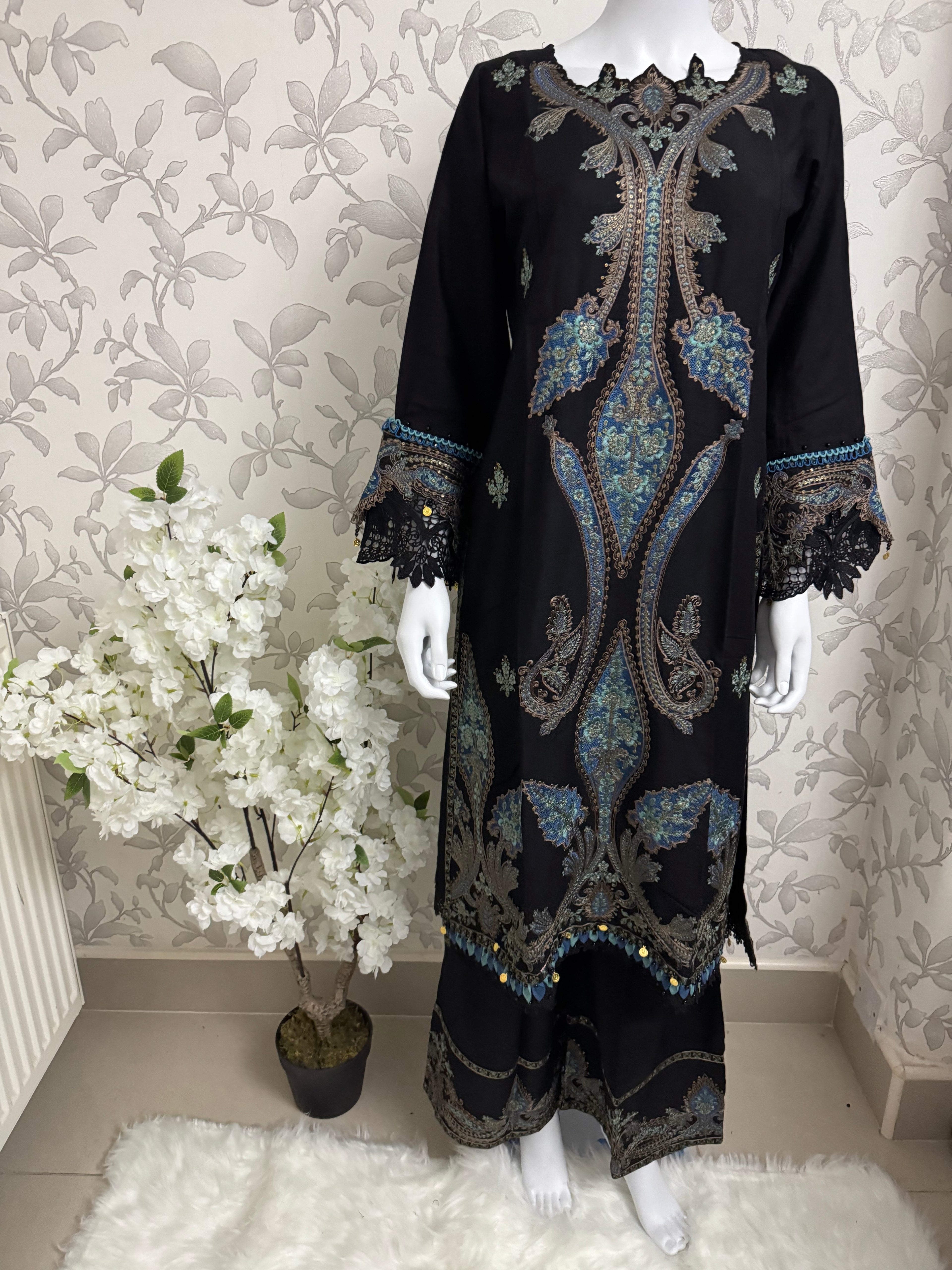 M Prints 6B inspired Embroidered 3-Piece Suit | Pakistani Designer Dress