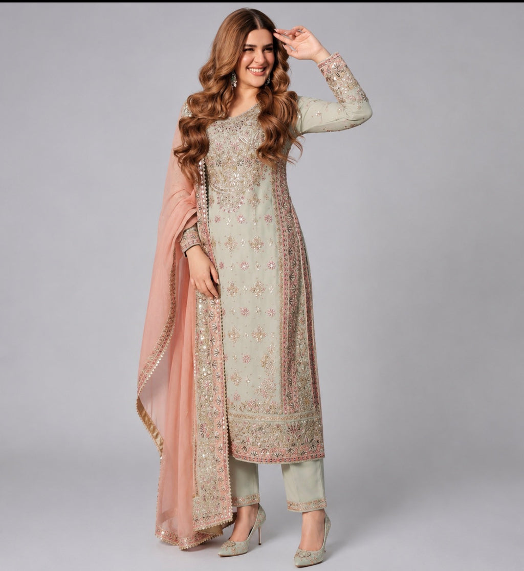 SAHAR- 3 piece heavy Embroidered chiffon suit